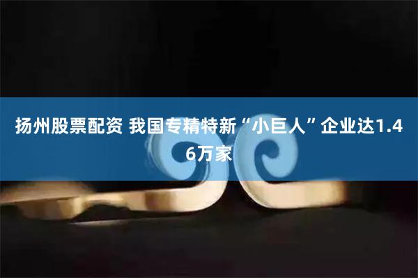 扬州股票配资 我国专精特新“小巨人”企业达1.46万家
